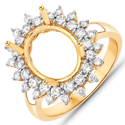 0.79 Carat Genuine White Diamond 14K Yellow Gold Semi Mount Ring - holds 11x9mm Oval Gemstone Bids.com