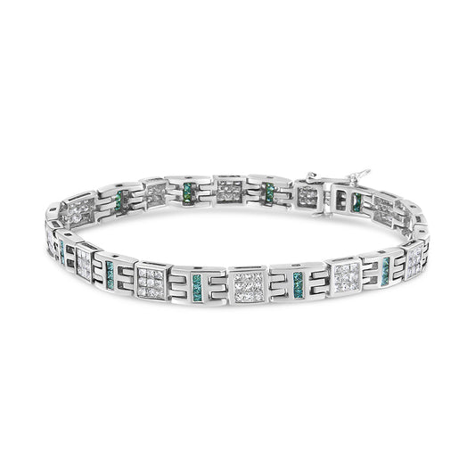 14K White Gold Princess-Cut white and Blue Diamond 3.00 cttw Fashion Link Bracelet (H-I Color, SI1-SI2 Clarity) Bids.com