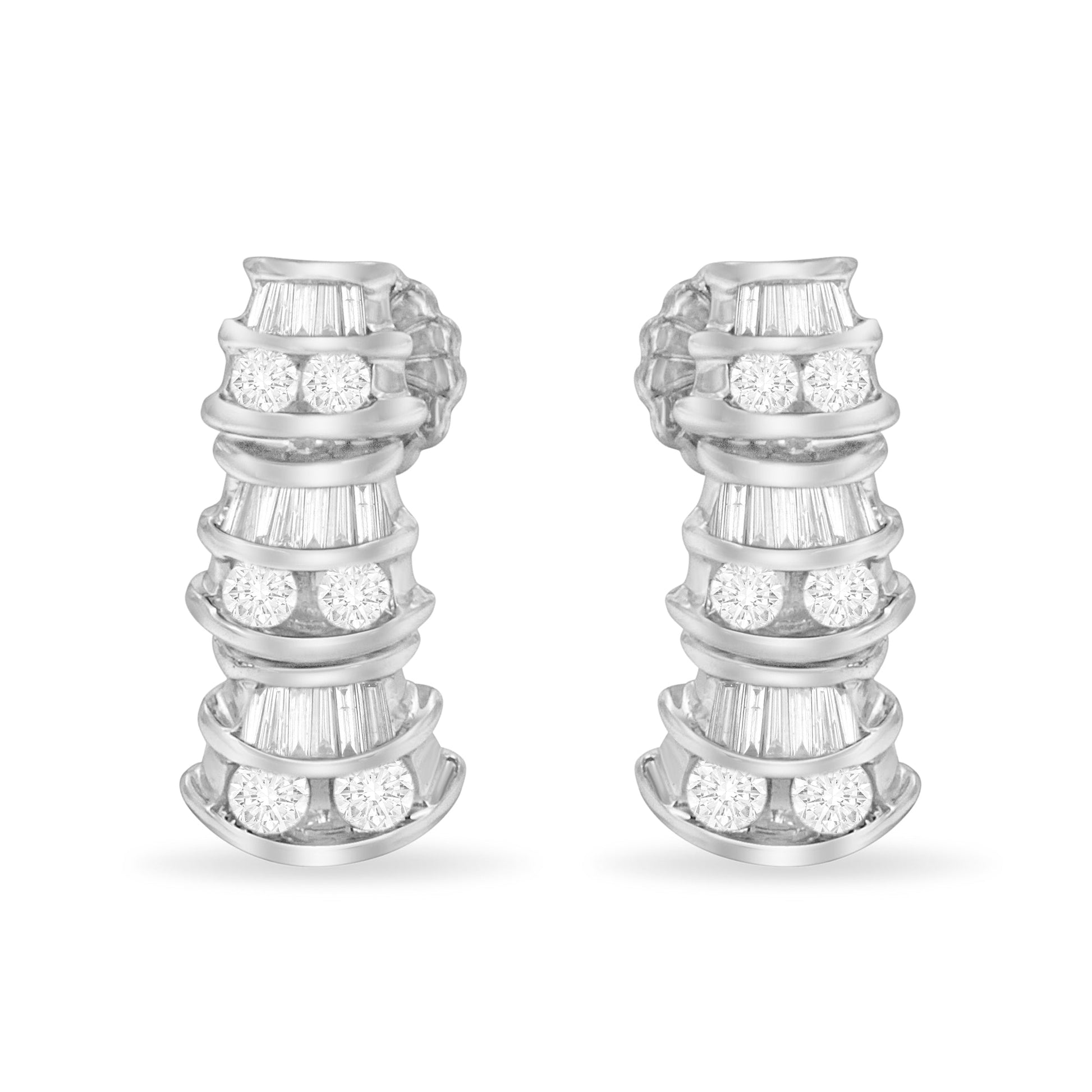 14K White Gold 7/8 cttw Baguette & Round Brilliant-Cut Diamond Dangle Multi Row Earrings (H-I Color, SI2-I1 Clarity) Bids.com