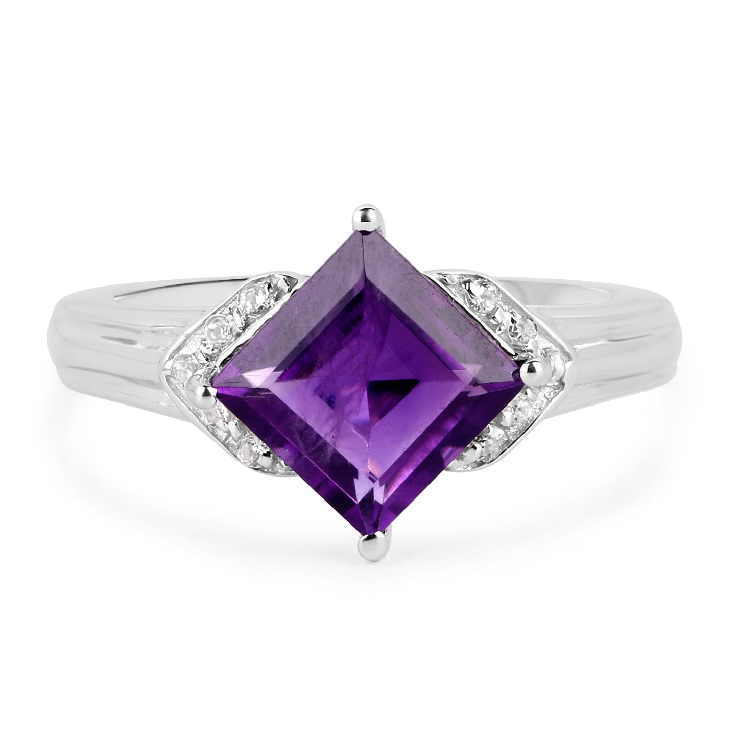 2.55 Carat Genuine Amethyst and White Topaz .925 Sterling Silver Ring Bids.com