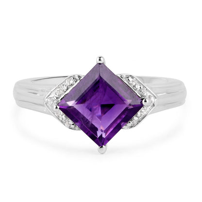 2.55 Carat Genuine Amethyst and White Topaz .925 Sterling Silver Ring Bids.com