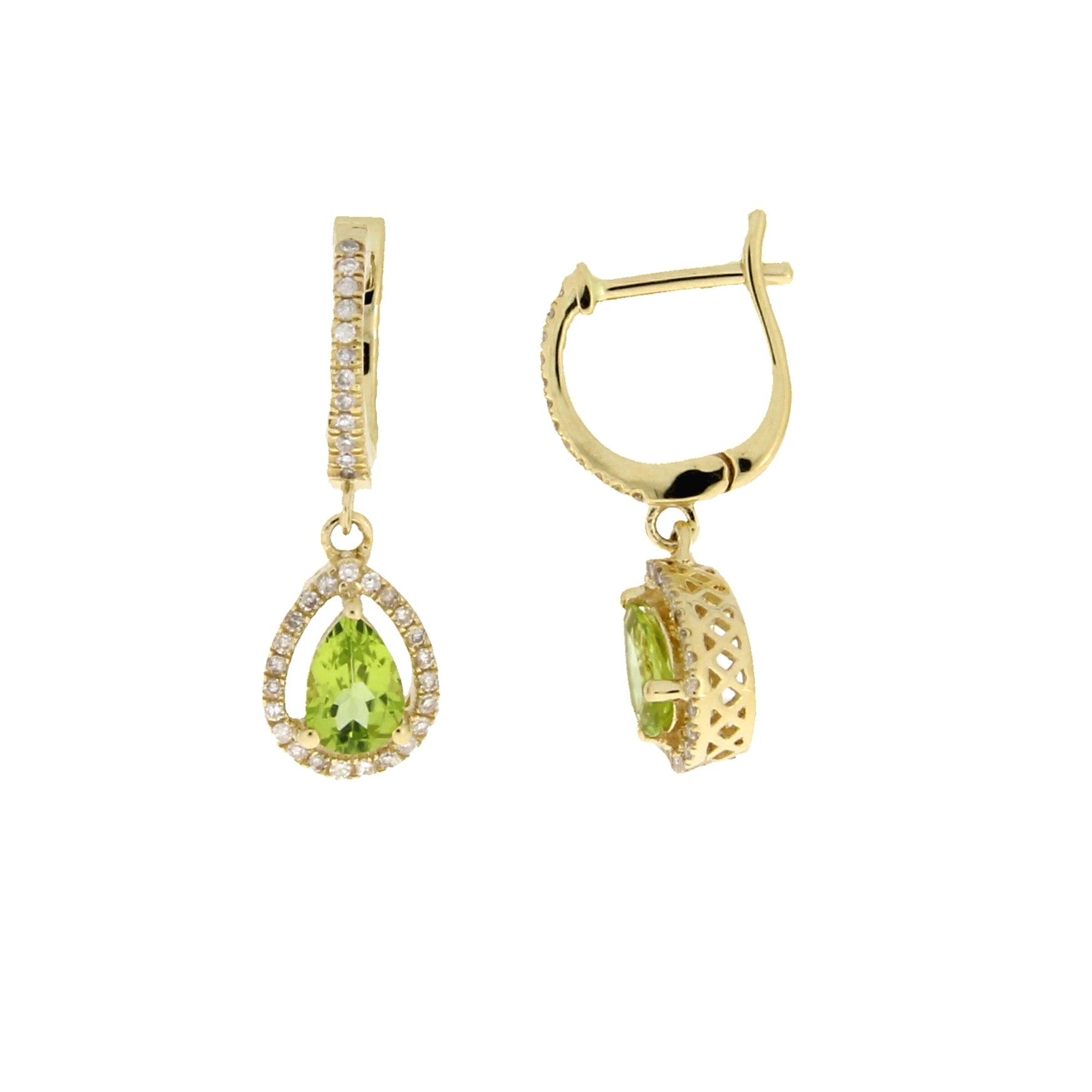 .88ct Peridot Diamond Dangle Earrings 14KT Yellow Gold Bids.com