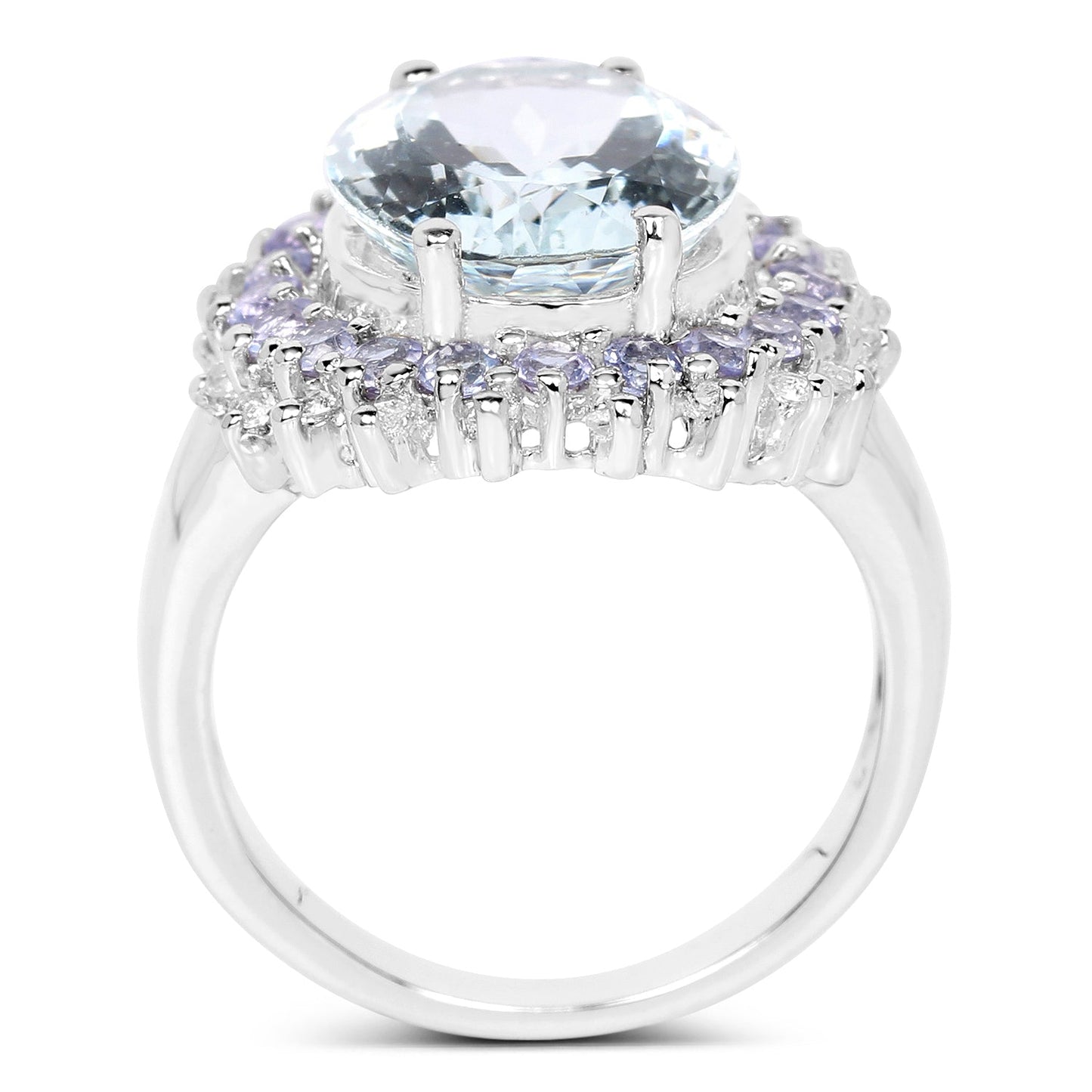 5.30 Carat Genuine Aquamarine, Tanzanite & White Topaz .925 Sterling Silver Ring Bids.com