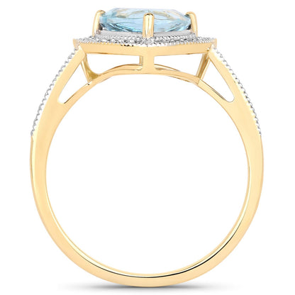 1.58 Carat Genuine Aquamarine and White Diamond 14K Yellow Gold Ring Bids.com