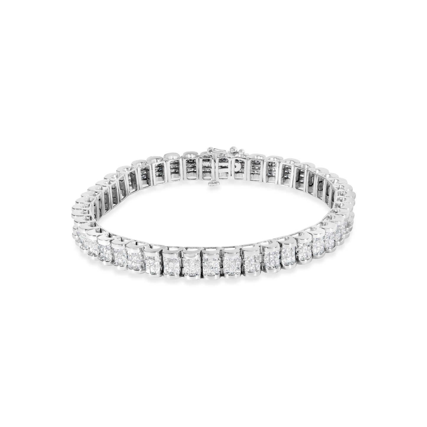 14K White Gold 5.00 Cttw Invisible Set Princess-Cut Diamond Belt and Buckle Tennis 7" Bracelet (H-I Color, SI1-SI2 Clarity) Bids.com