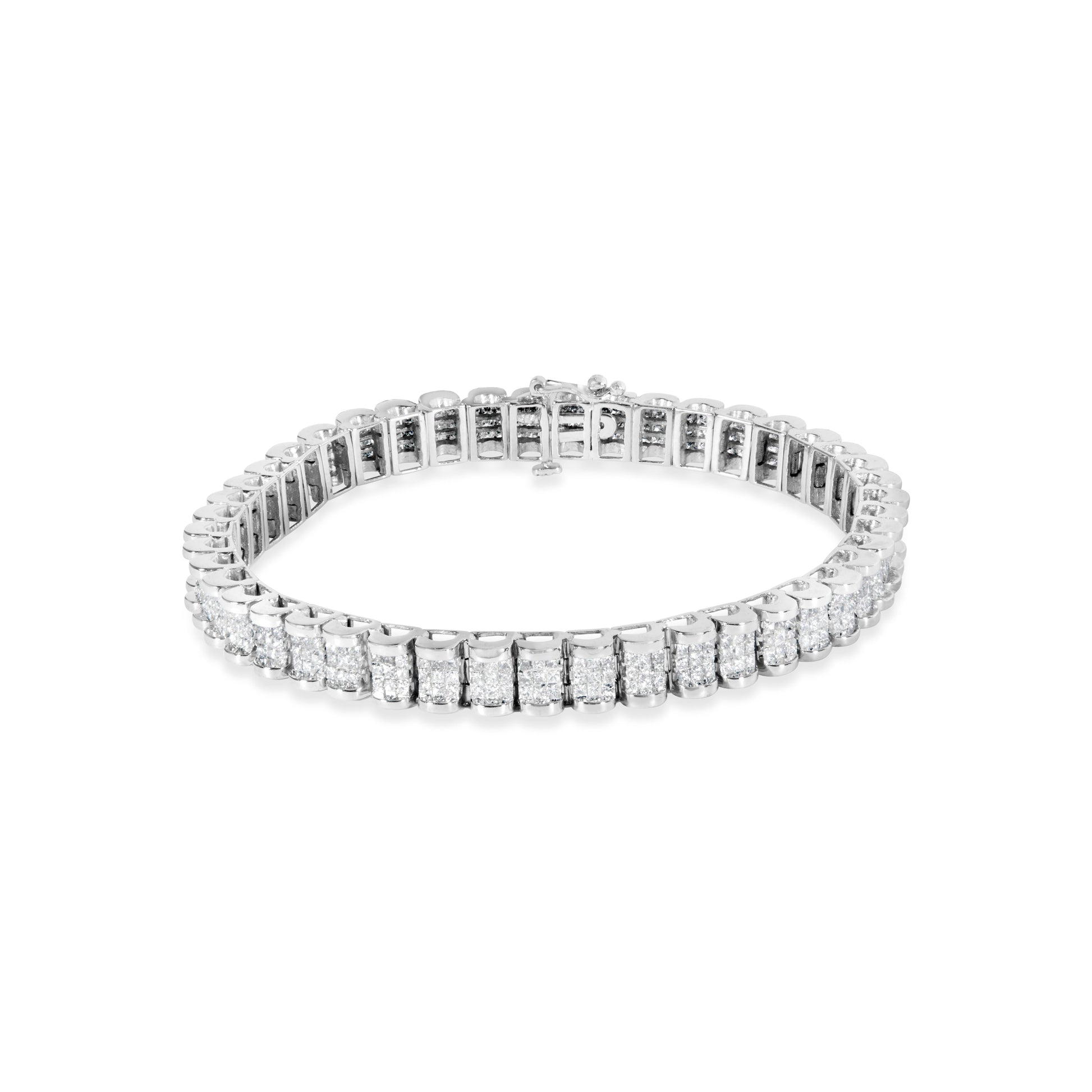 14K White Gold 5.00 Cttw Invisible Set Princess-Cut Diamond Belt and Buckle Tennis 7" Bracelet (H-I Color, SI1-SI2 Clarity) Bids.com