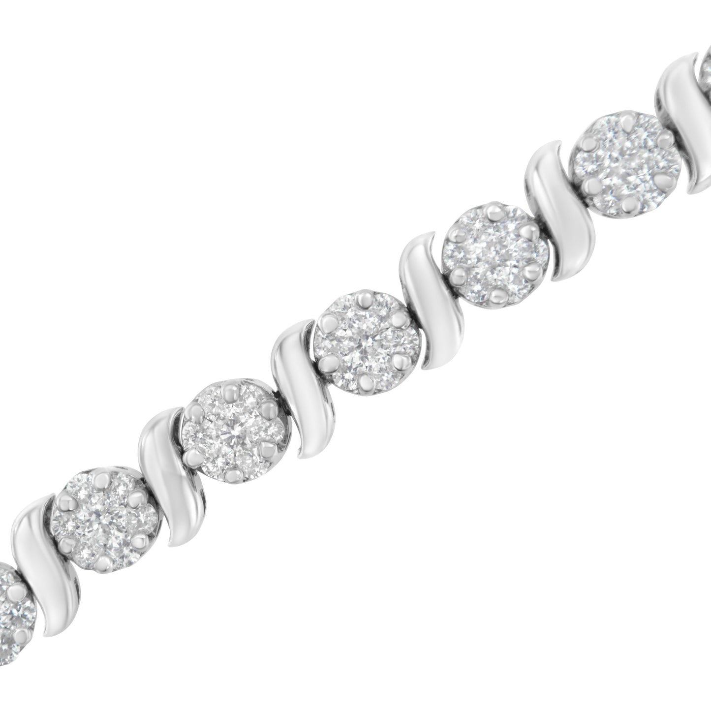 14K White Gold 5 1/4 cttw Diamond S-Link Floral Cluster Tennis Bracelet (I-J Clarity, SI2-I1 Color) - Size 7" Bids.com