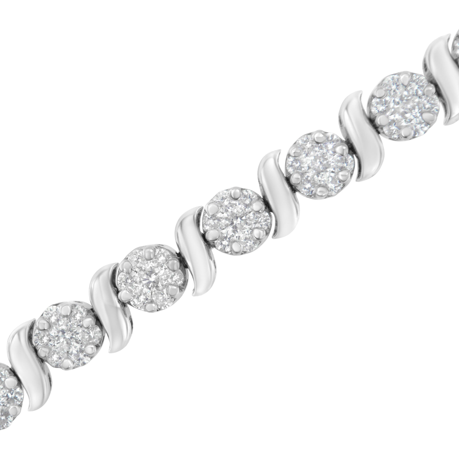 14K White Gold 5 1/4 cttw Diamond S-Link Floral Cluster Tennis Bracelet (I-J Clarity, SI2-I1 Color) - Size 7" Bids.com