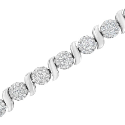 14K White Gold 5 1/4 cttw Diamond S-Link Floral Cluster Tennis Bracelet (I-J Clarity, SI2-I1 Color) - Size 7" Bids.com