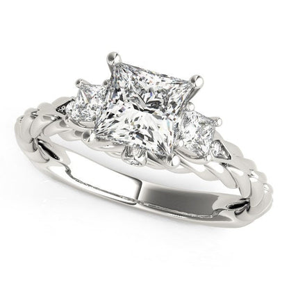 14k White Gold Princess Cut 3 Stone Antique Style Diamond Ring (1 1/8 cttw) Bids.com
