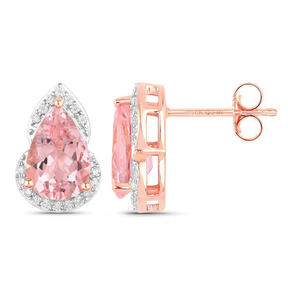 2.37 Carat Genuine Morganite and White Diamond 14K Rose Gold Earrings Bids.com