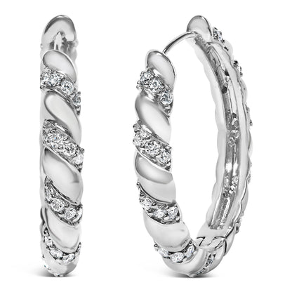 14K White Gold 1 1/5 Cttw Lab Grown Diamond Swirl Design 1" Inch Hoop Earrings (F-G Color, VS1-VS2 Clarity) Bids.com