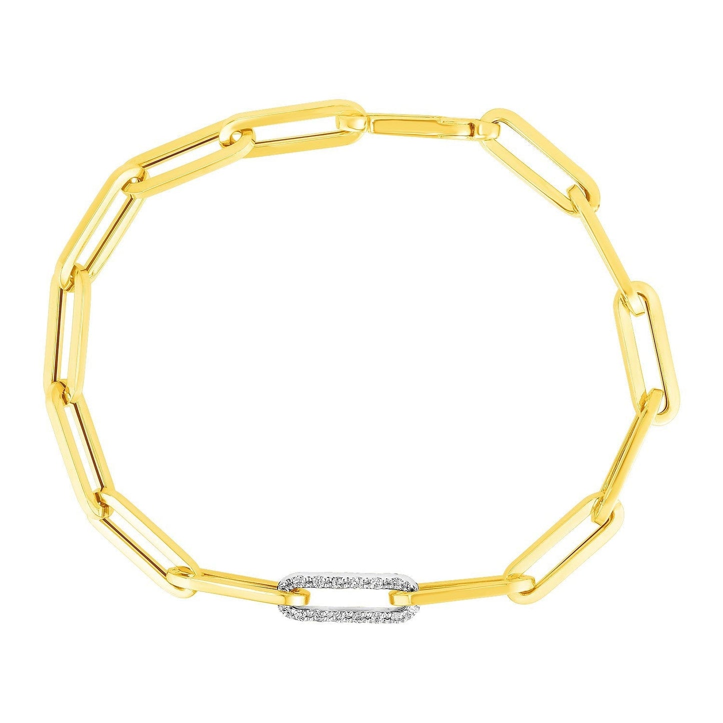14k Yellow Gold Paperclip Chain Bracelet with Diamond Link Bids.com