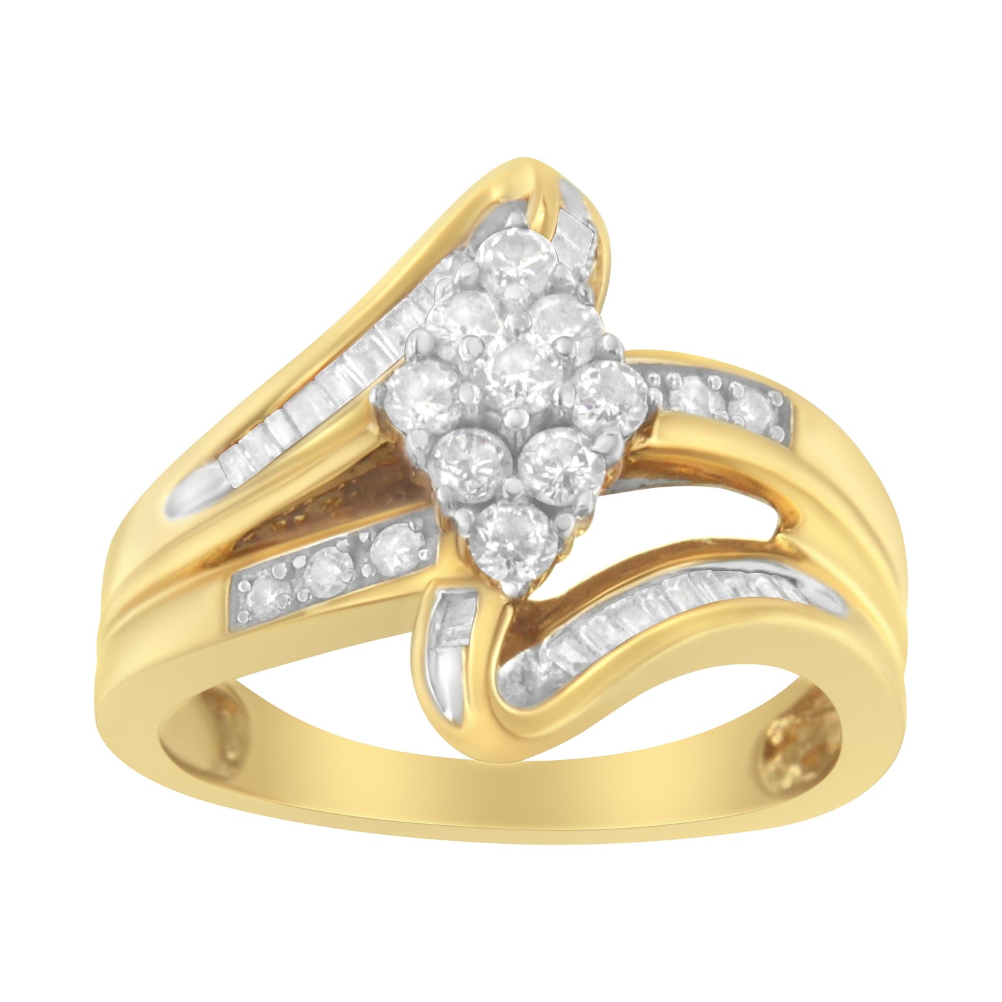 10K Yellow Gold 1/2 cttw Diamond Cluster Cocktail Ring (J-K Clarity, I1-I2 Color) - Size 7 Bids.com