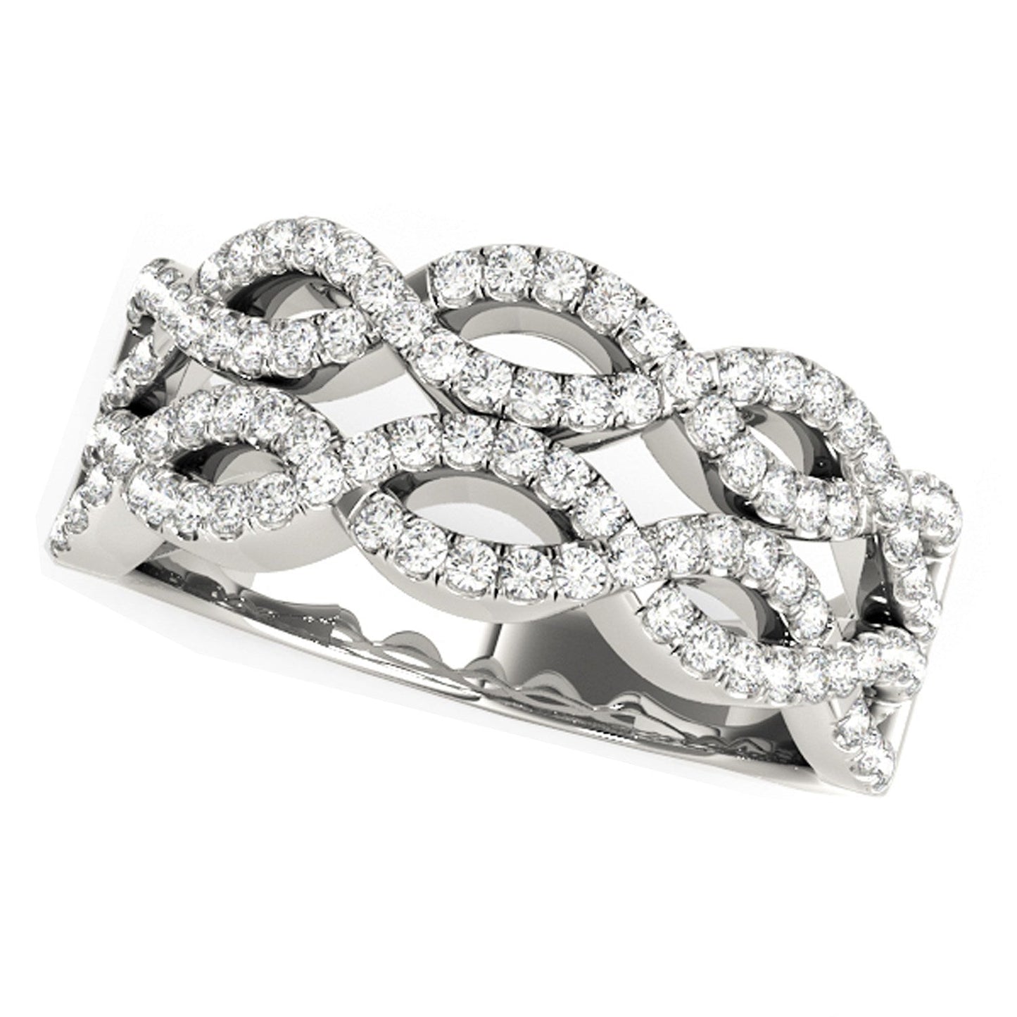 Diamond Studded Double Interlocking Waves Ring in 14k White Gold  (5/8 cttw) Bids.com