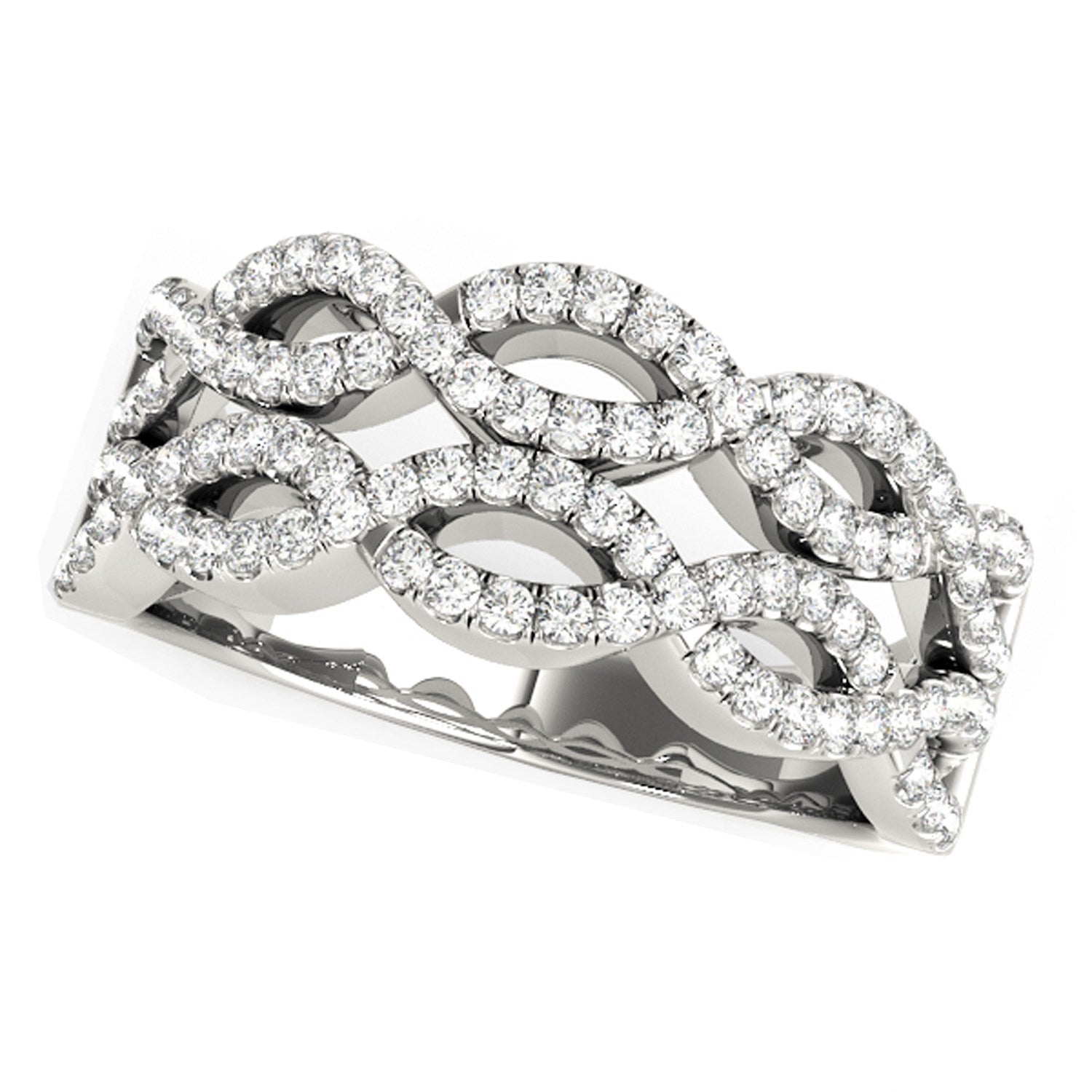 Diamond Studded Double Interlocking Waves Ring in 14k White Gold  (5/8 cttw) Bids.com