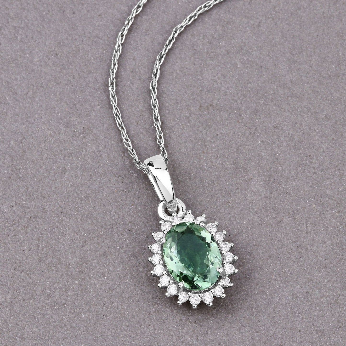 1.39 Carat Genuine Green Tourmaline and White Diamond 14K White Gold Pendant Bids.com