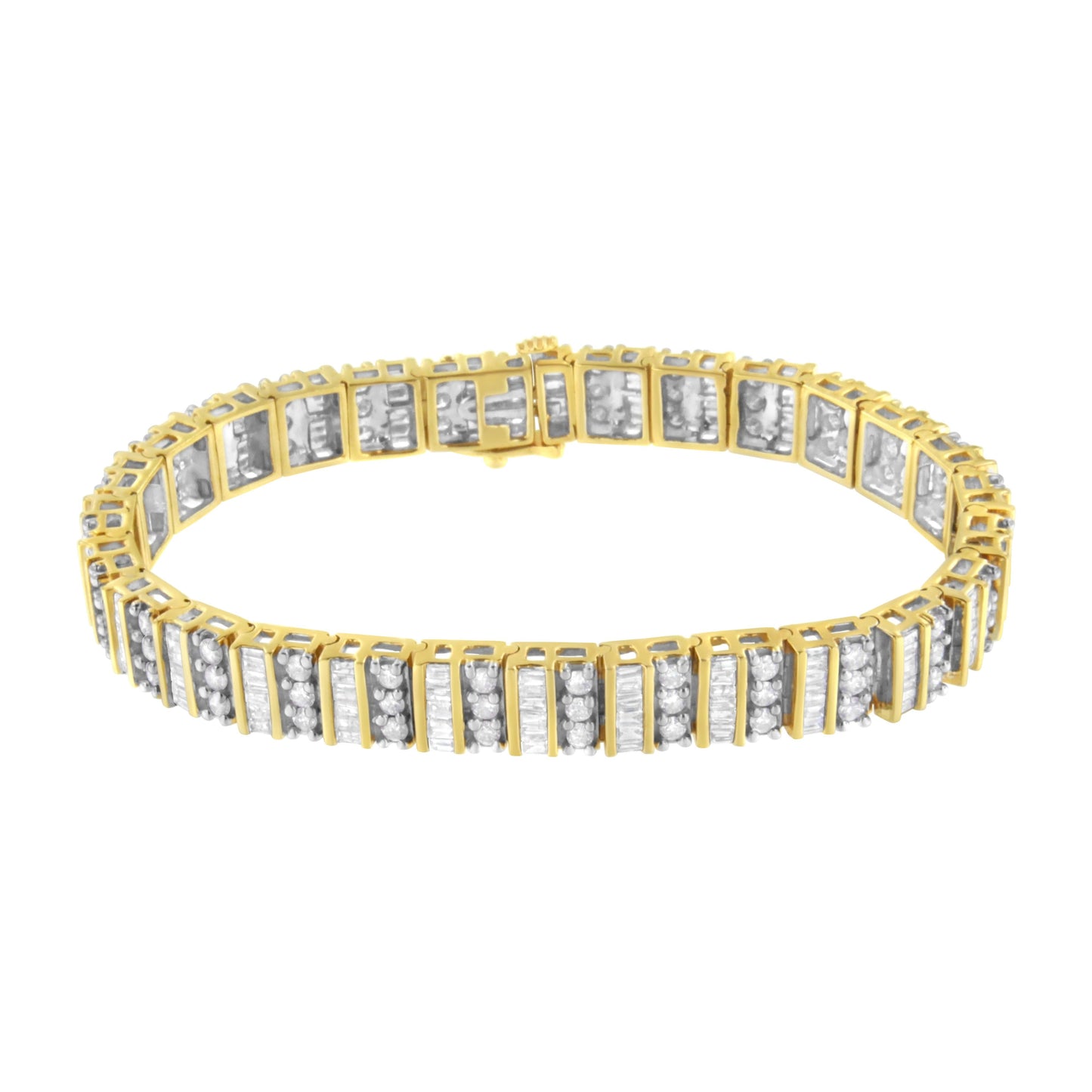 14K Yellow Gold 5.50 Cttw Round and Baguette Diamond Link Bracelet Bids.com