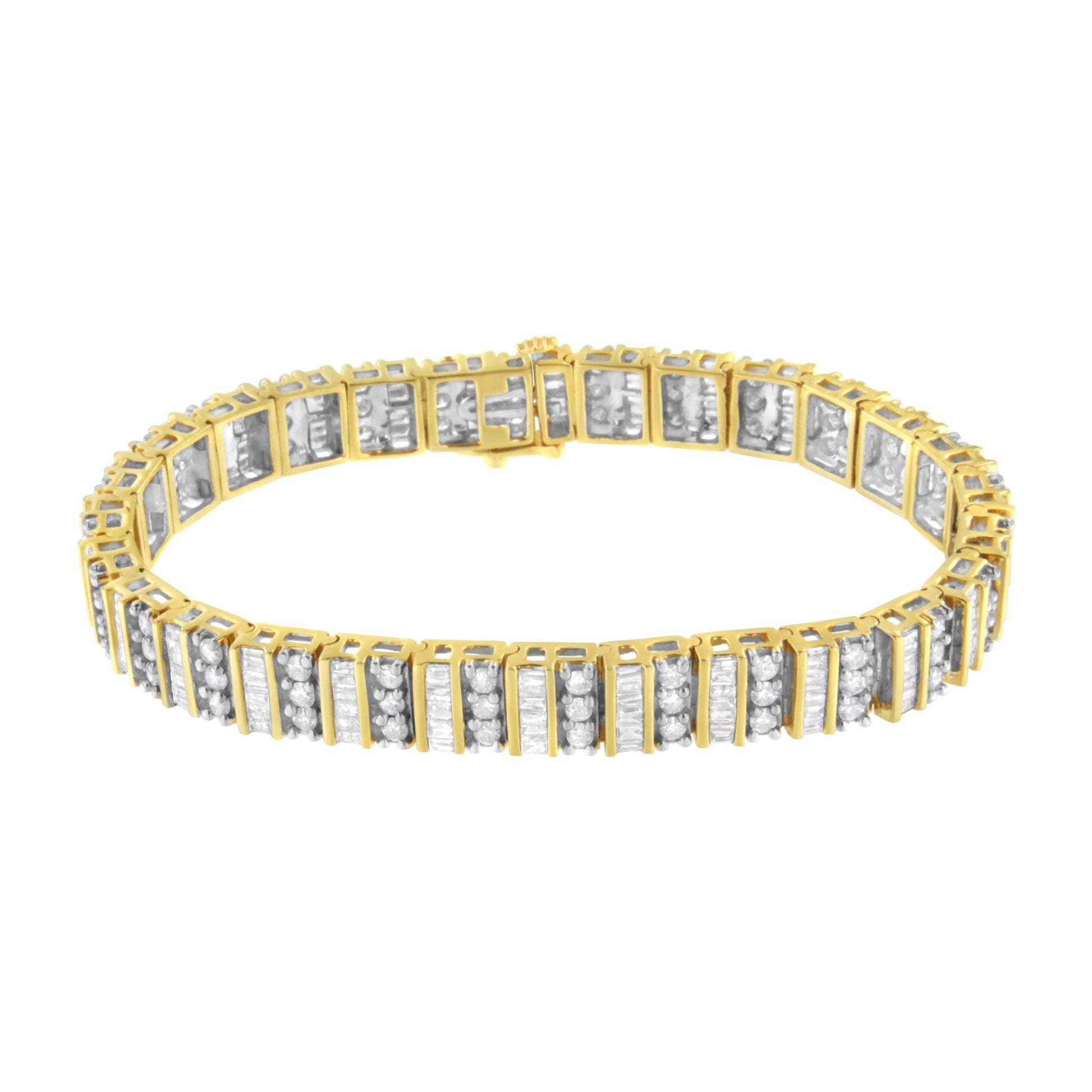 14K Yellow Gold 5.50 Cttw Round and Baguette Diamond Link Bracelet Bids.com