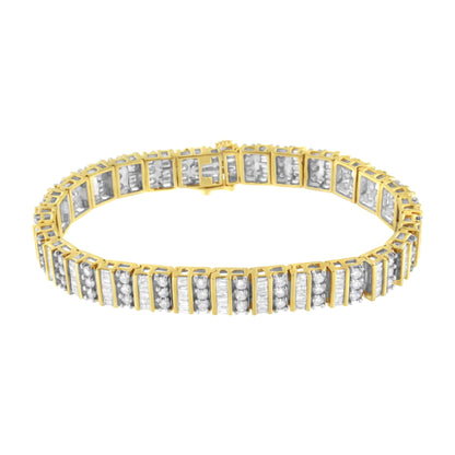 14K Yellow Gold 5.50 Cttw Round and Baguette Diamond Link Bracelet Bids.com
