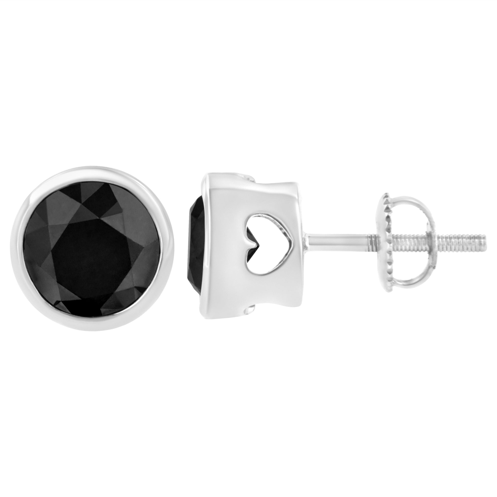 .925 Sterling Silver 4.00 Cttw Round Brilliant-Cut Black Diamond Bezel-Set Stud Earrings with Screw Backs (Fancy Color-Enhanced, I2-I3 Clarity) Bids.com