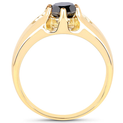 14K Yellow Gold Plated 1.00 Carat Genuine Black Diamond .925 Sterling Silver Ring Bids.com