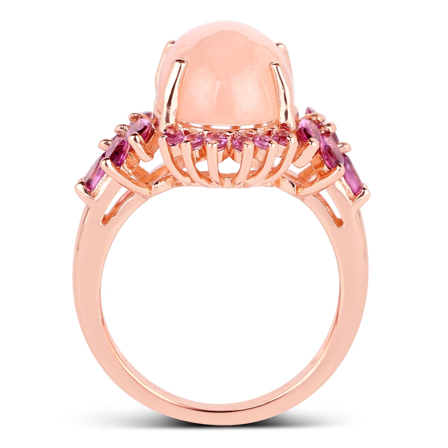 14K Rose Gold Plated 9.13 Carat Genuine Morganite and Rhodolite .925 Sterling Silver Ring Bids.com