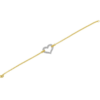 10K Two Tone Gold 1/4 Cttw Diamond Encrusted Heart Charm 7" Bracelet (H-I Color, I1-I2 Clarity) Bids.com