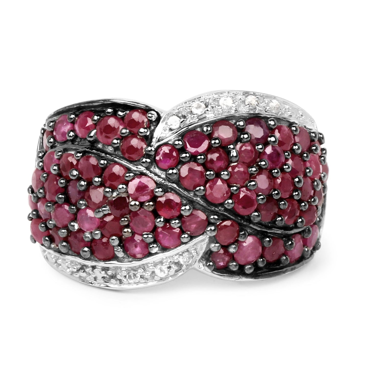 3.06 Carat Genuine Ruby & White Topaz .925 Sterling Silver Ring Bids.com