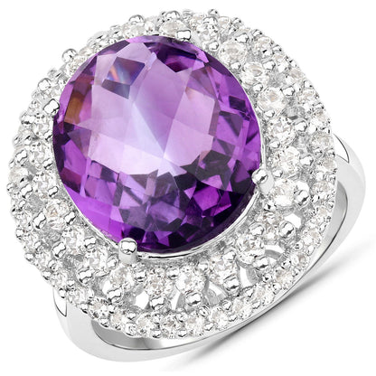 8.41 Carat Genuine Amethyst and White Topaz .925 Sterling Silver Ring Bids.com