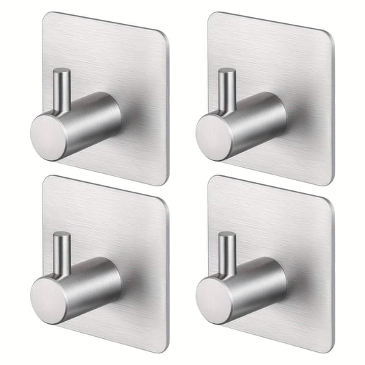 4-Pack Heavy Duty Stick Hooks – Stainless Steel, Waterproof, Wall Mount DailySale