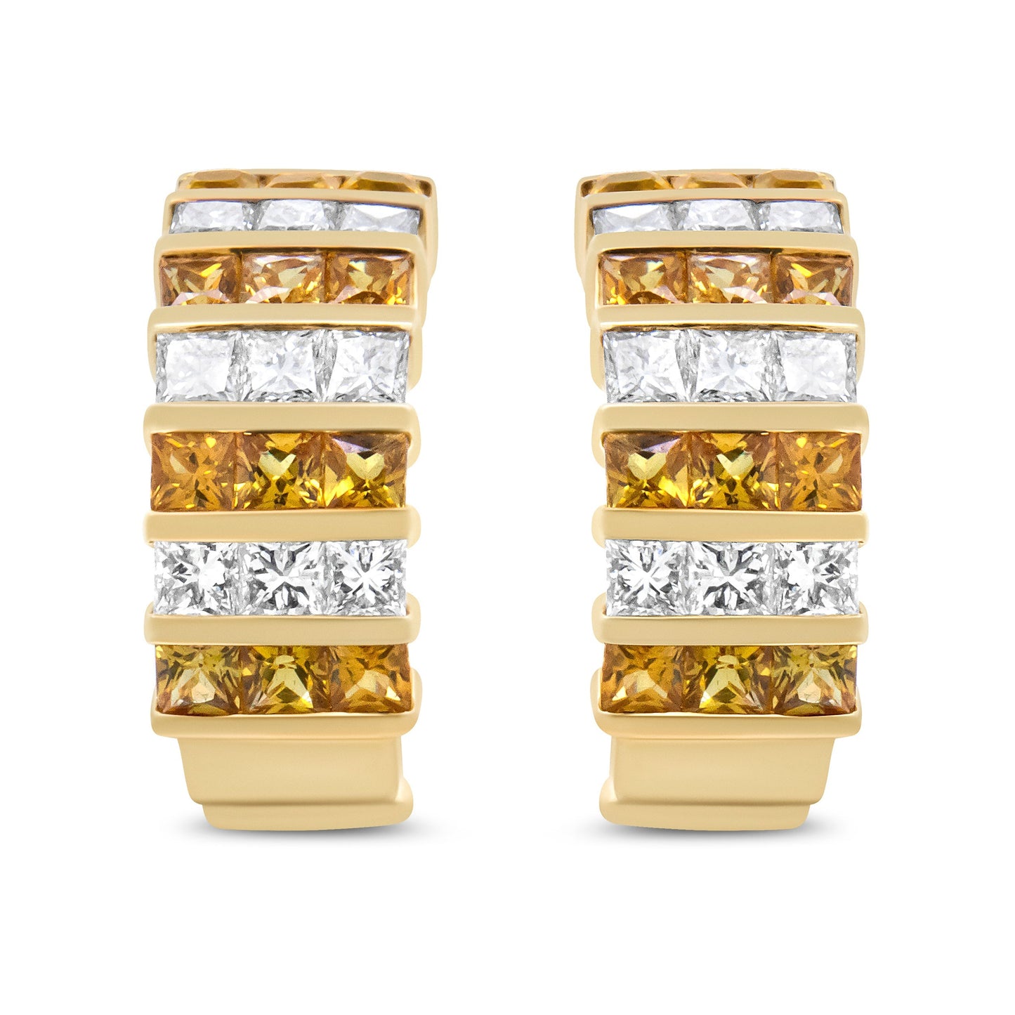 18K Yellow Gold 1 3/4 Cttw Invisible Set Princess Cut Diamond and 2.5mm Yellow Sapphire Huggie Hoop Earrings (F-G Color, VS1-VS2 Clarity) Bids.com