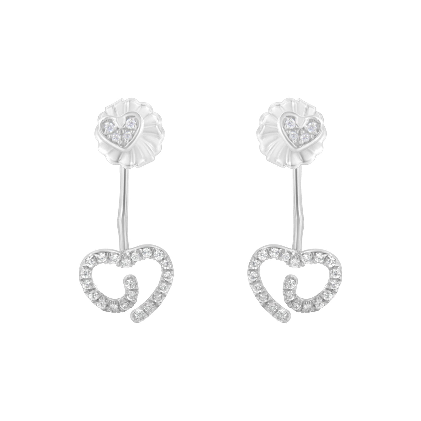 .925 Sterling Silver 1/4 Cttw Diamond Swirl Heart Front/Back Earrings (I-J Color, I2-I3 Clarity) Bids.com