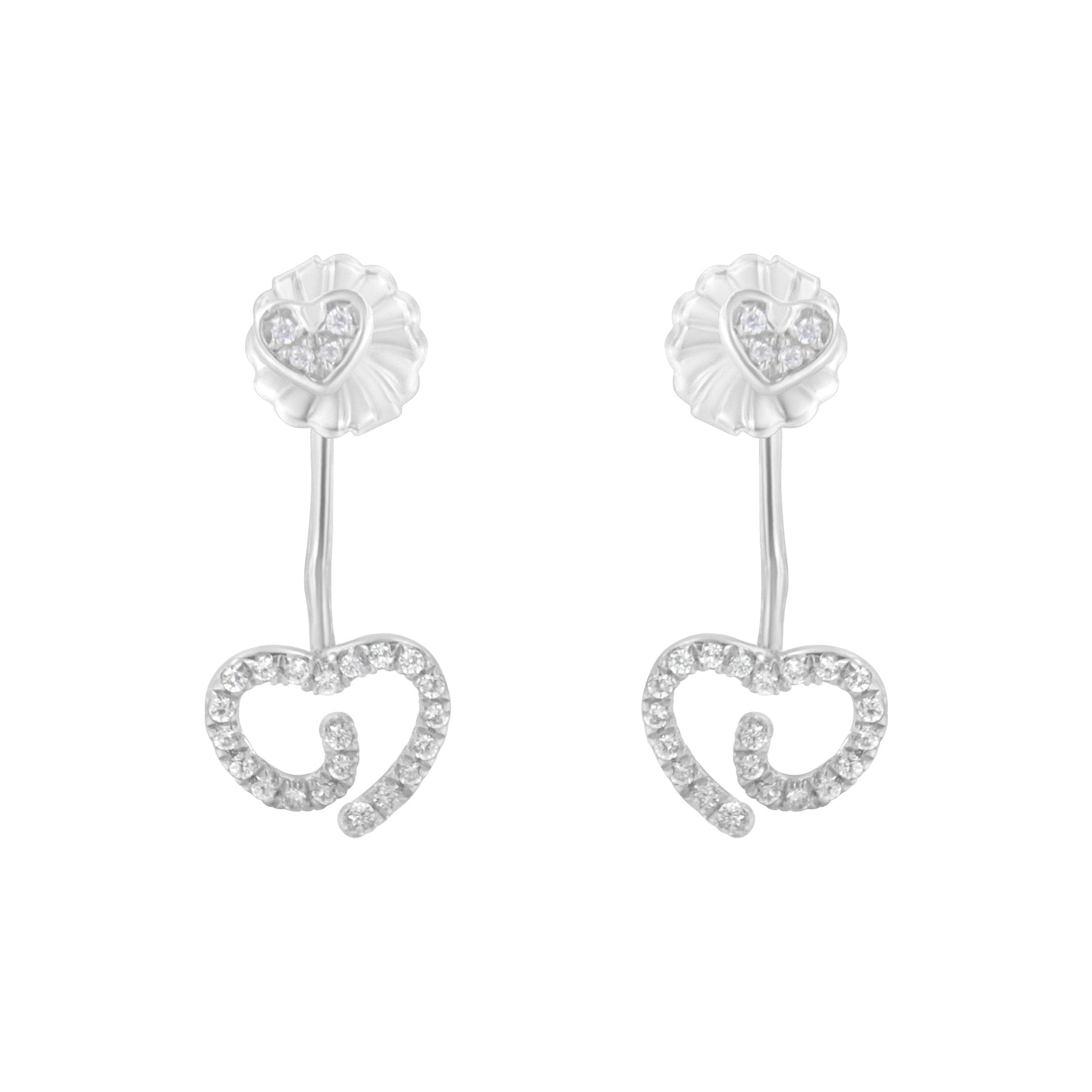 .925 Sterling Silver 1/4 Cttw Diamond Swirl Heart Front/Back Earrings (I-J Color, I2-I3 Clarity) Bids.com