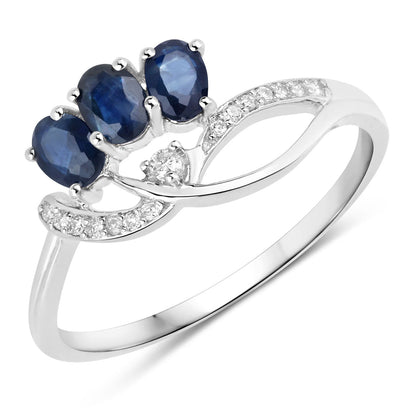 0.65 Carat Genuine Blue Sapphire and White Diamond 14K White Gold Ring Bids.com