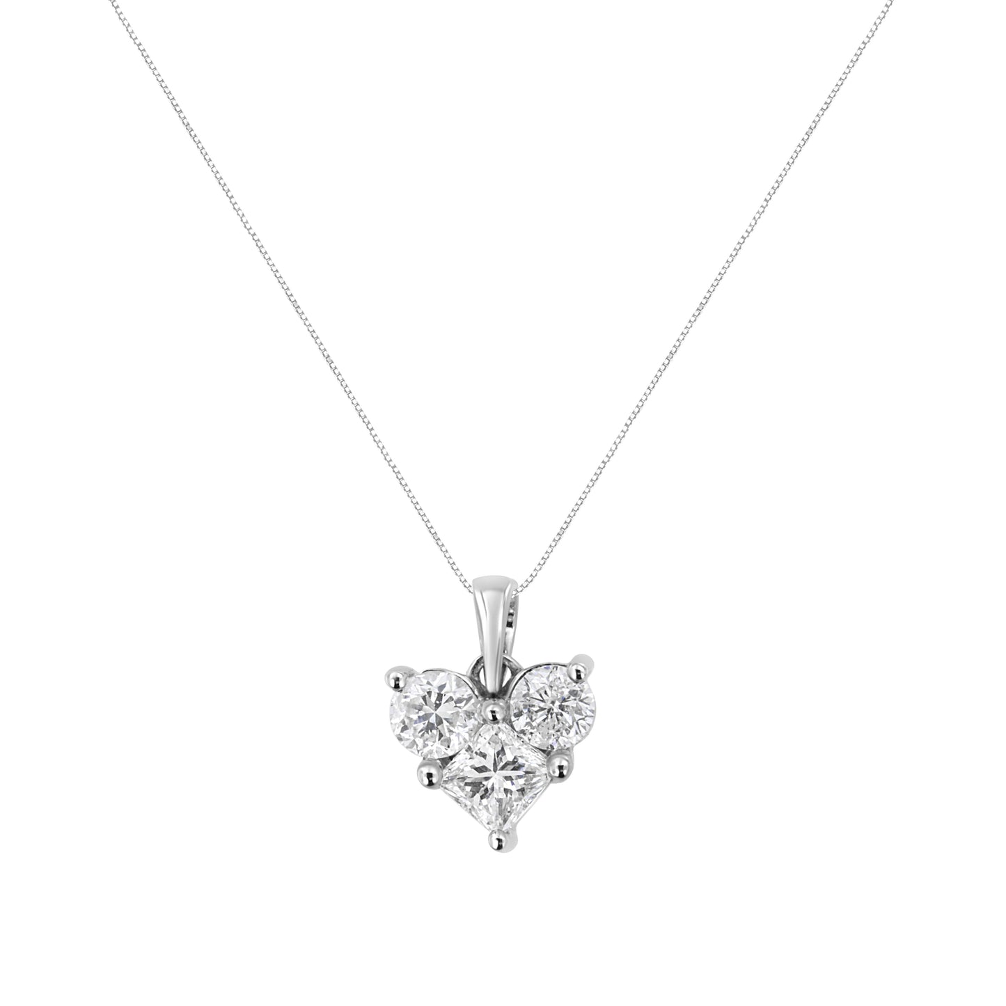 10K White Gold 1.0 Cttw Round-Cut and Princess-Cut Diamond Heart Shaped 18" Pendant Necklace (H-I Color, SI2-I1 Clarity) Bids.com