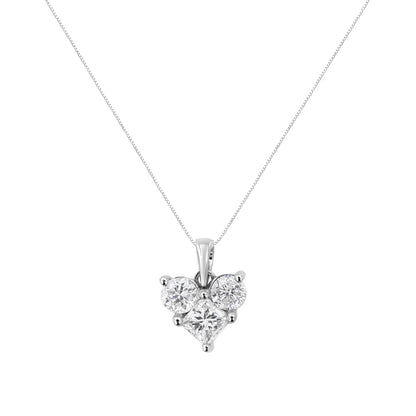 10K White Gold 1.0 Cttw Round-Cut and Princess-Cut Diamond Heart Shaped 18" Pendant Necklace (H-I Color, SI2-I1 Clarity) Bids.com