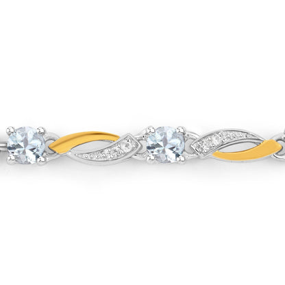 0.74 Carat Genuine Aquamarine and White Sapphire .925 Sterling Silver Bracelet Bids.com