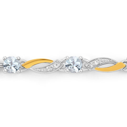 0.74 Carat Genuine Aquamarine and White Sapphire .925 Sterling Silver Bracelet Bids.com