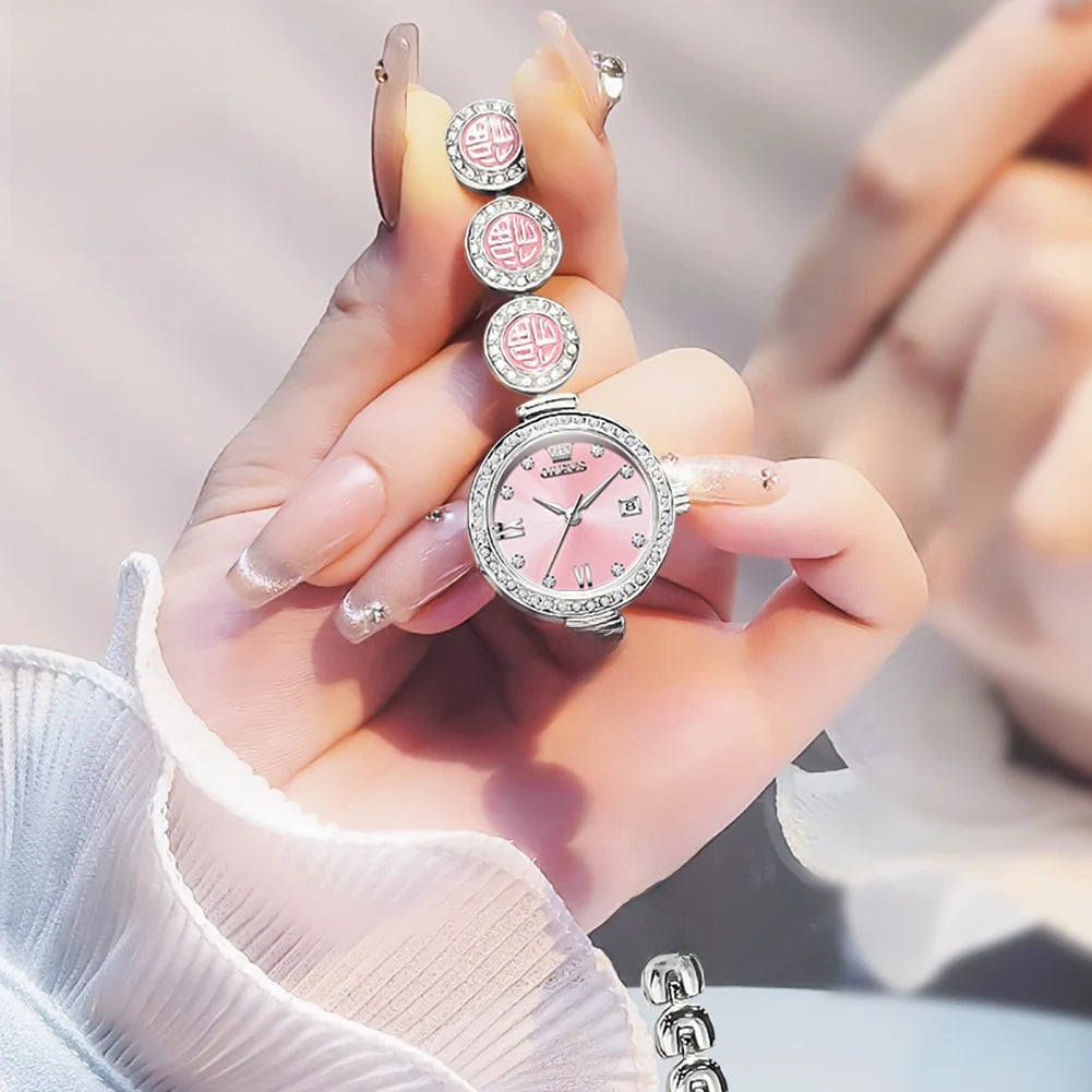 Women's Elegant Bracelet Quartz Watch Red Dial Waterproof BandsCo Straps