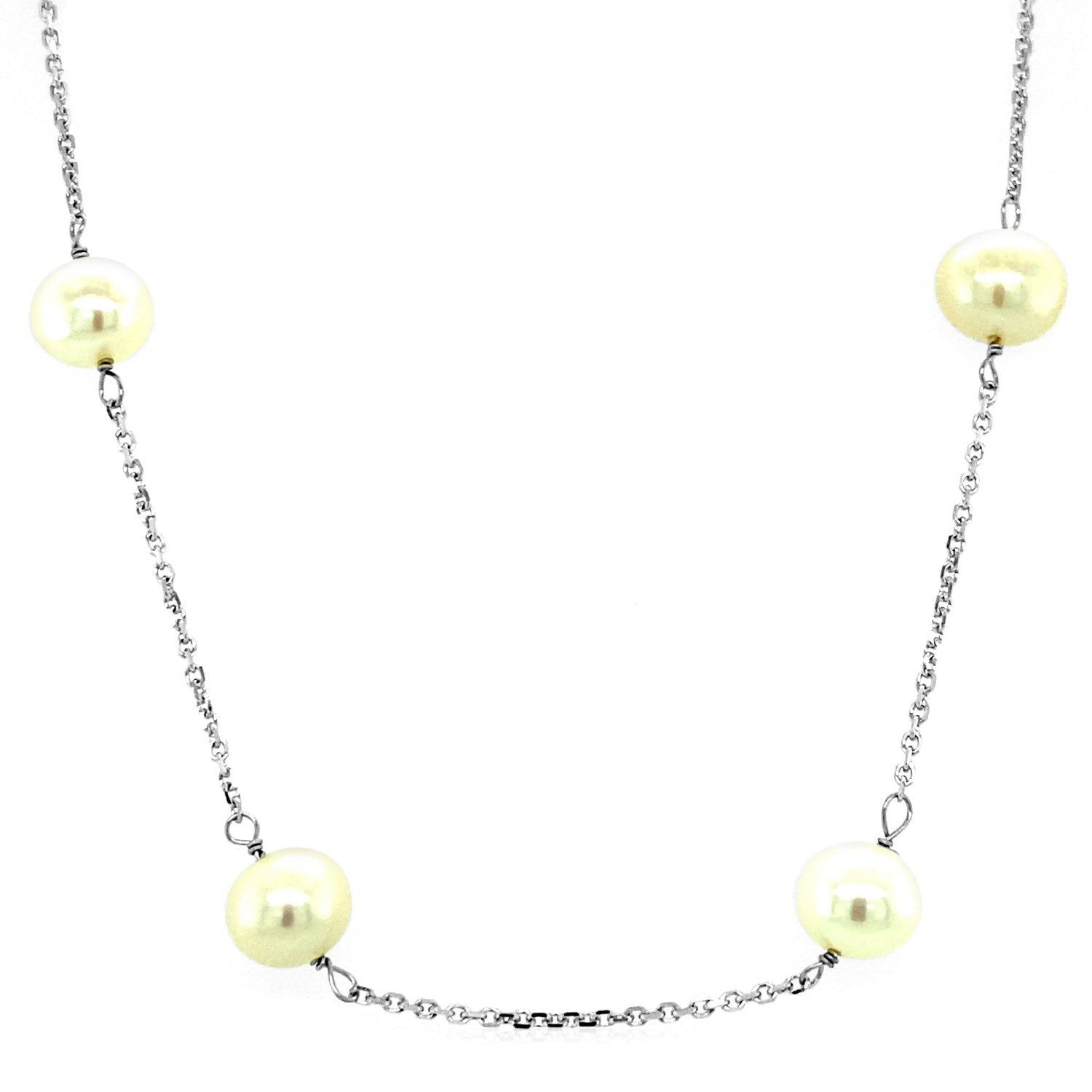 14k White Gold Necklace with White Pearls Bids.com