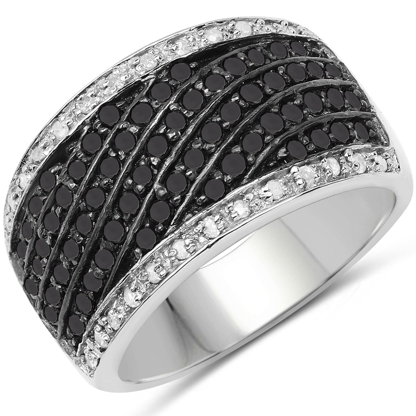 0.79 Carat Genuine Black Diamond and White Diamond .925 Sterling Silver Ring Bids.com