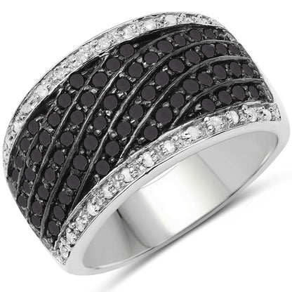 0.79 Carat Genuine Black Diamond and White Diamond .925 Sterling Silver Ring Bids.com