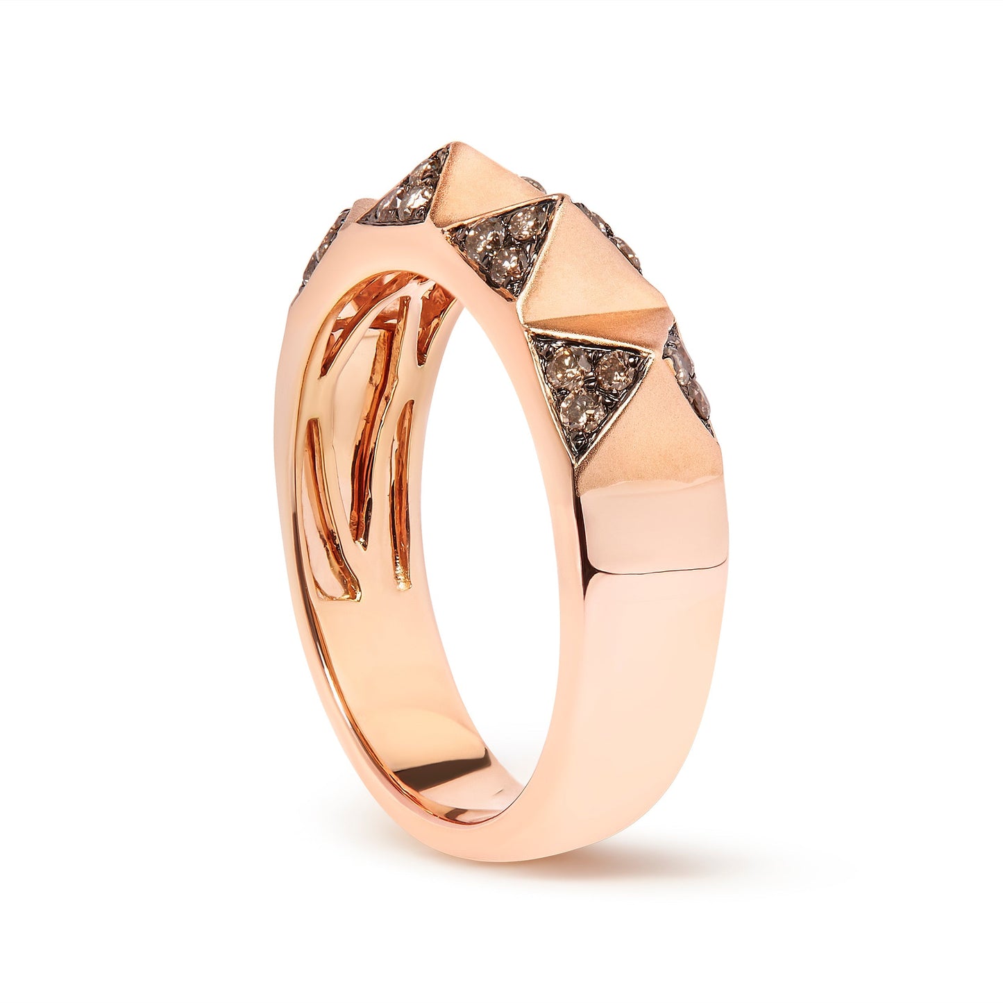 14K Rose Gold 1/4 Cttw Brown Diamond Pyramid Band Ring (Brown Color, SI1-SI2 Clarity)- Size 7 Bids.com