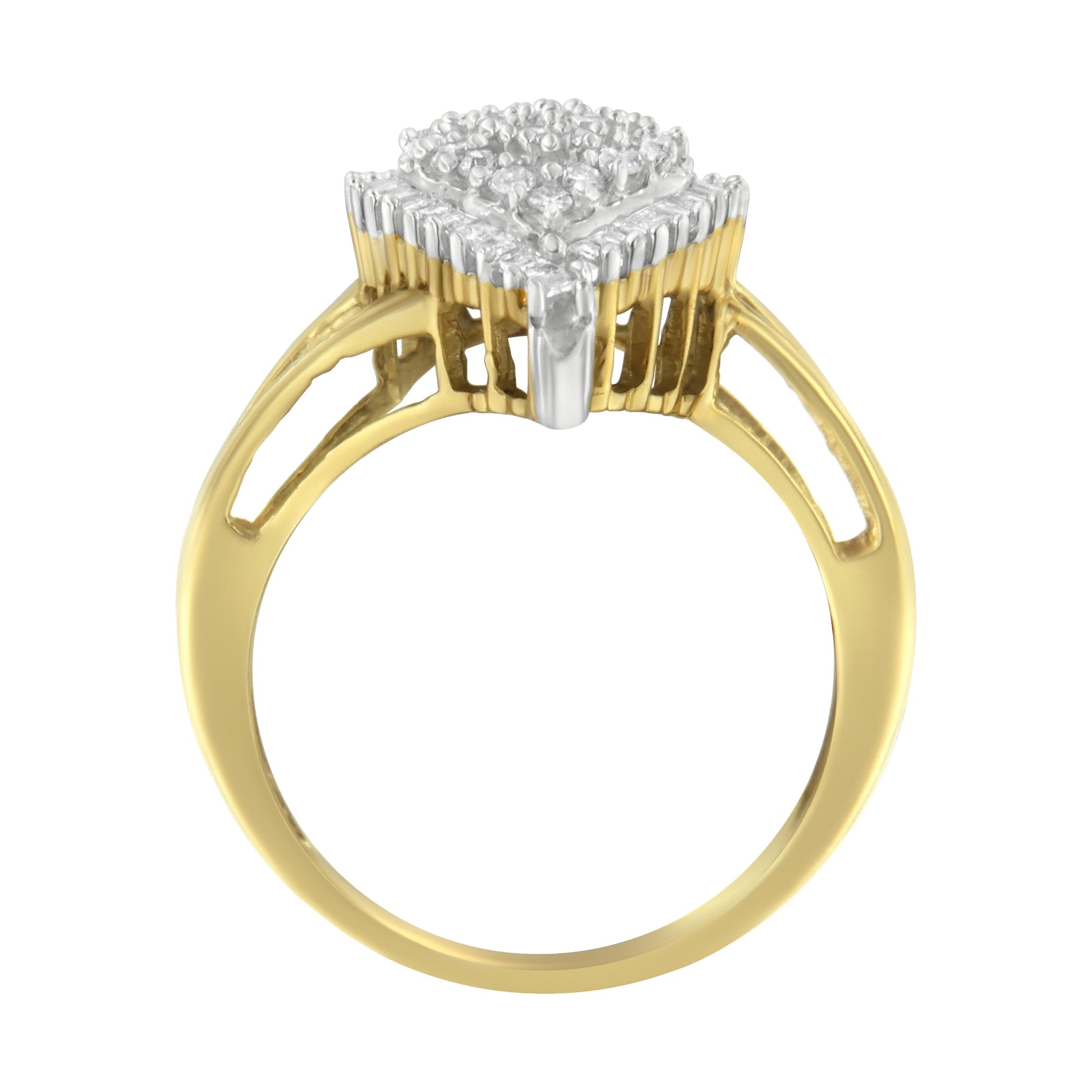 14K Yellow and White Gold 1.00 Cttw Round and Baguette-Cut Diamond Ballerina Cocktail Ring (H-I Color, SI2-I1 Clarity) Bids.com