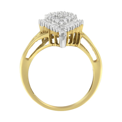 10K Yellow Gold 1/2 Cttw Round and Baguette-Cut Diamond Pear Ring (I-J Color, I1-I2 Clarity) - Size 7 Bids.com