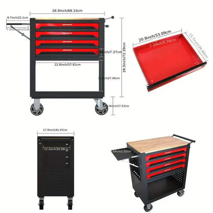 4 Drawers Multifunctional Tool Cart With Wheels And Wooden Top DailySale