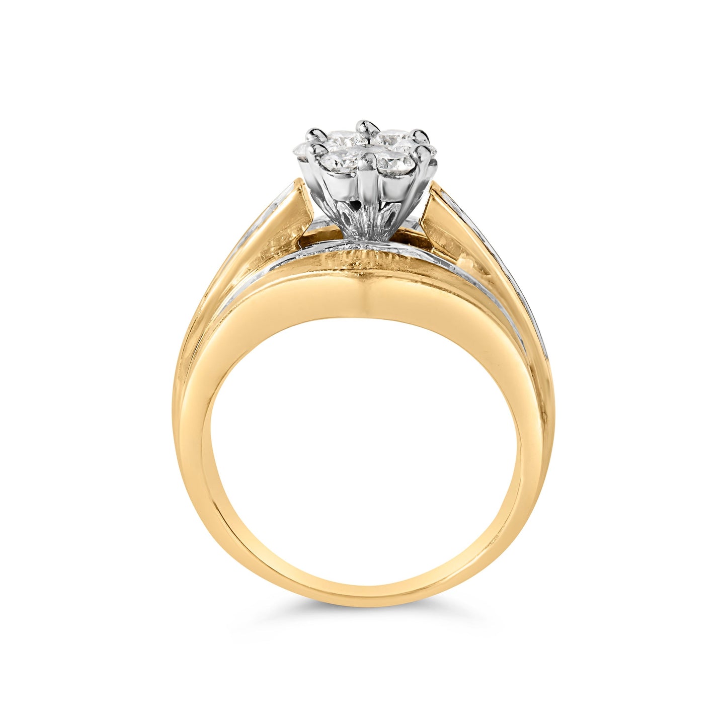 14K Yellow Gold 2-1/3 Cttw Diamond Cluster Channel Set Chevron Shaped Engagement Ring (H-I Color, SI1-SI2 Clarity) - Ring Size 7 Bids.com