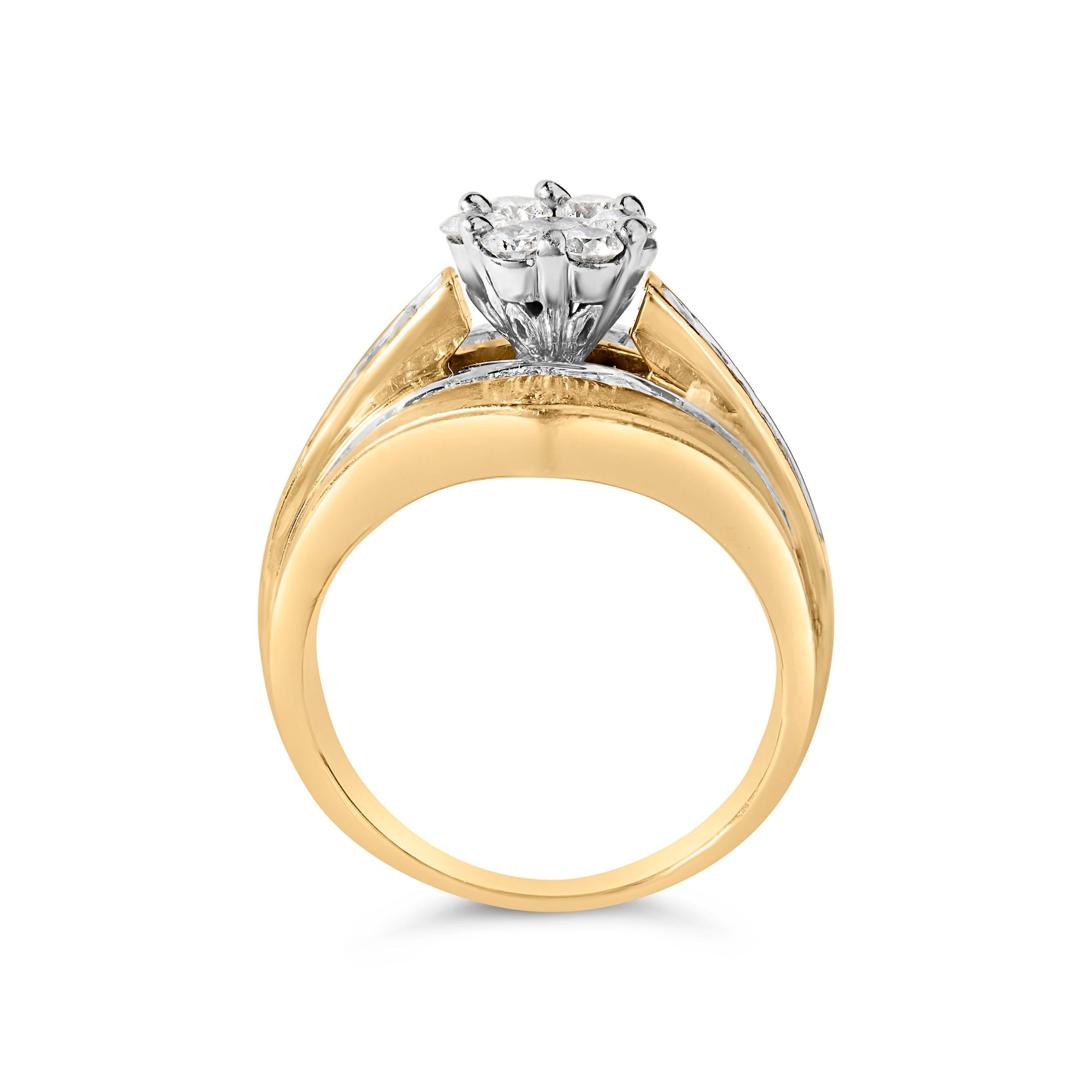 14K Yellow Gold 2-1/3 Cttw Diamond Cluster Channel Set Chevron Shaped Engagement Ring (H-I Color, SI1-SI2 Clarity) - Ring Size 7 Bids.com