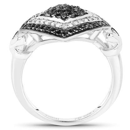 0.56 Carat Genuine White Diamond and Black Diamond .925 Sterling Silver Ring Bids.com